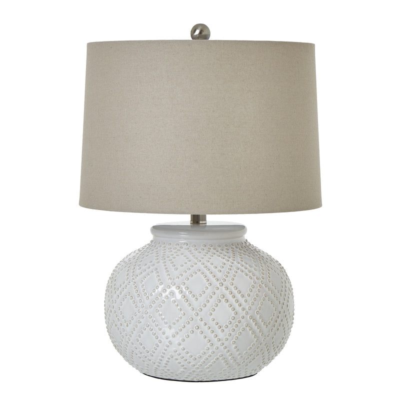 Squat White Beaded Ceramic Table Lamp