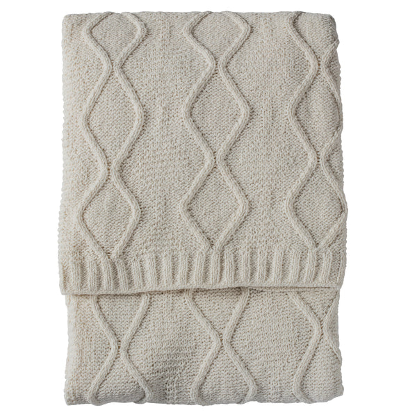 Soft Cable Knit Cream Throw