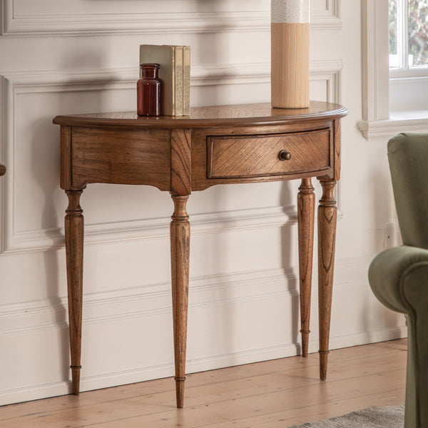 Moonlit Marquetry Half Moon Console Table