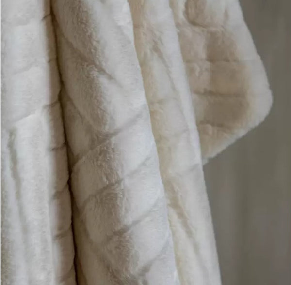 Close up of the Block Rabbit Faux Fur Cream Throw