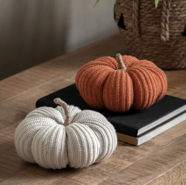 Cream and Rust Knitted Pumpkin