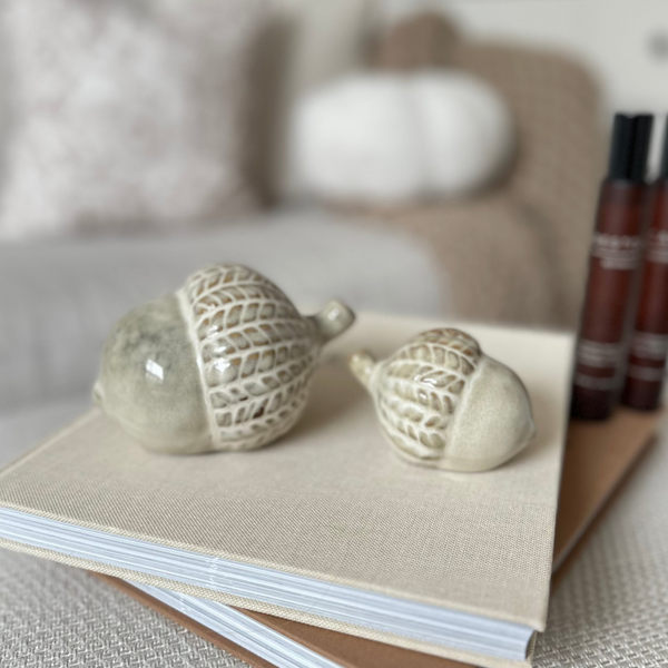 Ceramic Acorn Ornament with Reactive White Glaze - 2 Sizes