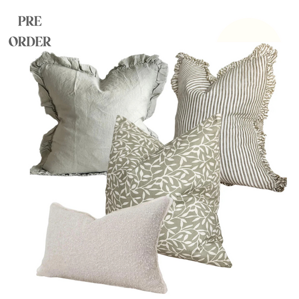 Olivia Olive Green Leaf Cushion Set of 4