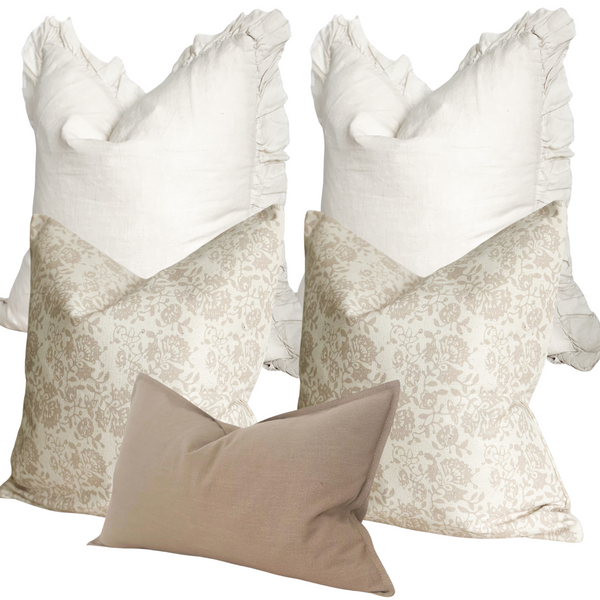 Set of 5 Beige Floral Cushion Collection