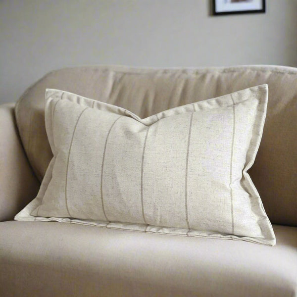 Rectangle Natural Stone and Beige Striped Linen Cushion