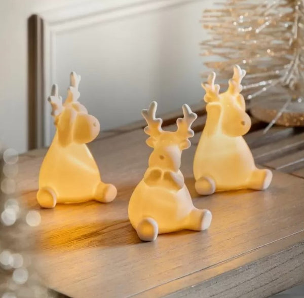 Reindeer with LED White Set of 3