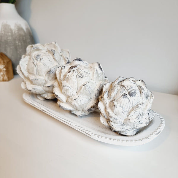 Faux Decorative White and Grey Artichokes- 3 Sizes